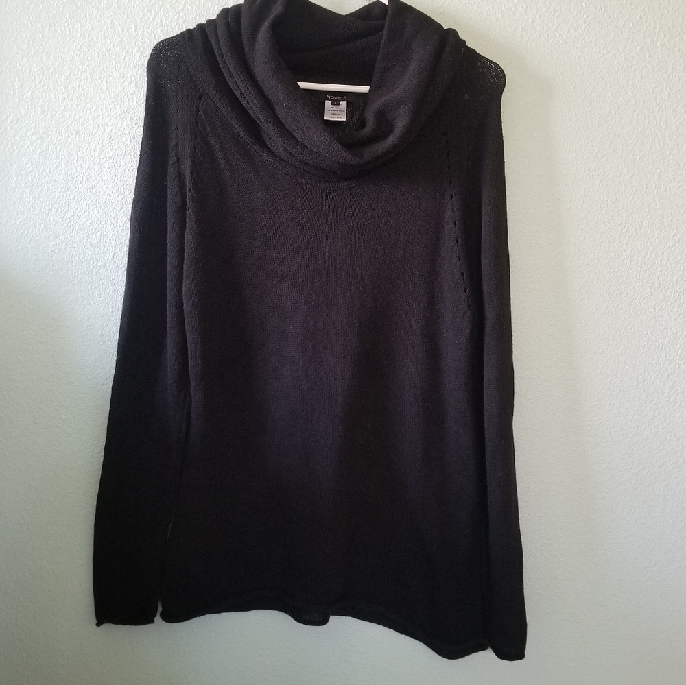 Novica alpaca Cotton cowl neck black sweater S